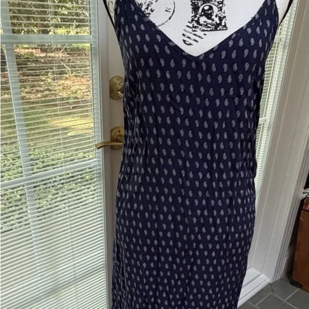 Lulu's Navy Printed Slip Dress with Light Paisley Motif